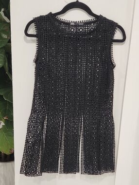 Zara Black Crochet Overlay Shell